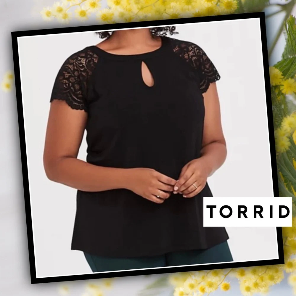 TORRID Keyhole Lace Sleeve Tee #Tlace-tee5p - Picture 1 of 7
